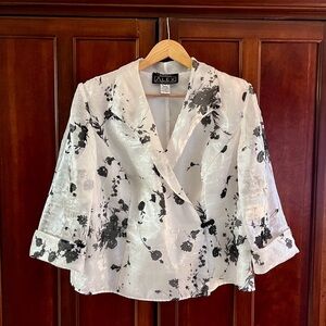 Alex Evenings Vintage Formal Floral Blazer Jacket, 3/4 Sleeves & Chiffon Overlay